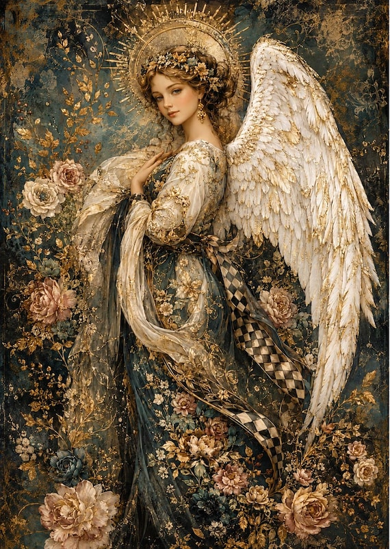 Gilded Christmas Angel A3 Rice Paper for Baroque Furniture Decoupage