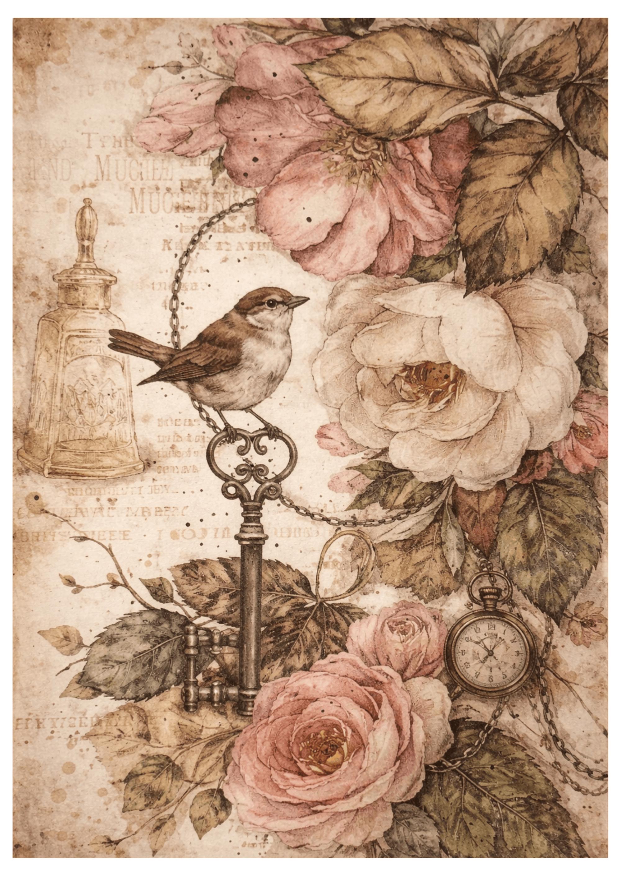 Vintage Bird Key Floral Rice Paper for Decoupage - Etsy