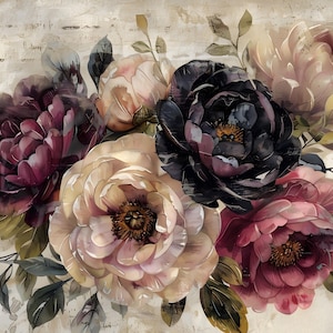 A3 Vintage Peony Rice Paper: Floral Decoupage Sheet for Furniture Upcycling