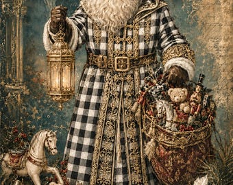 Victorian Father Christmas A4 Rice Paper, Buffalo Check Santa Decoupage