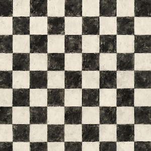 May include: A black and white checkered pattern, reminiscent of a chessboard or classic tile design. The squares are roughly textured, creating a vintage or distressed aesthetic. The alternating pattern is a repeating grid.