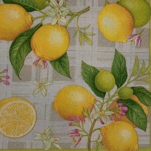 Lemon Floral Decoupage Napkins: Citrus Fruit Paper Craft, Set of 4