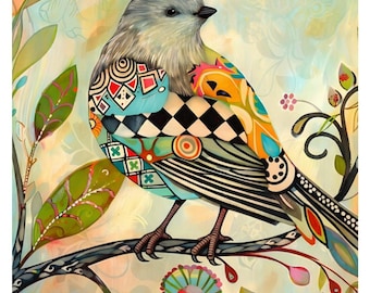 Watercolor Bird Rice Paper Floral Decoupage A4 Sheet