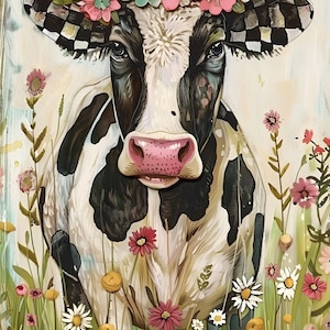 Cow with Floral Garland Rice Paper - A4 Decoupage Paper Sheet