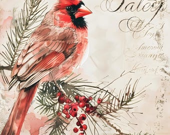 Cardinal Bird Rice Paper for Decoupage: Christmas Home Decor