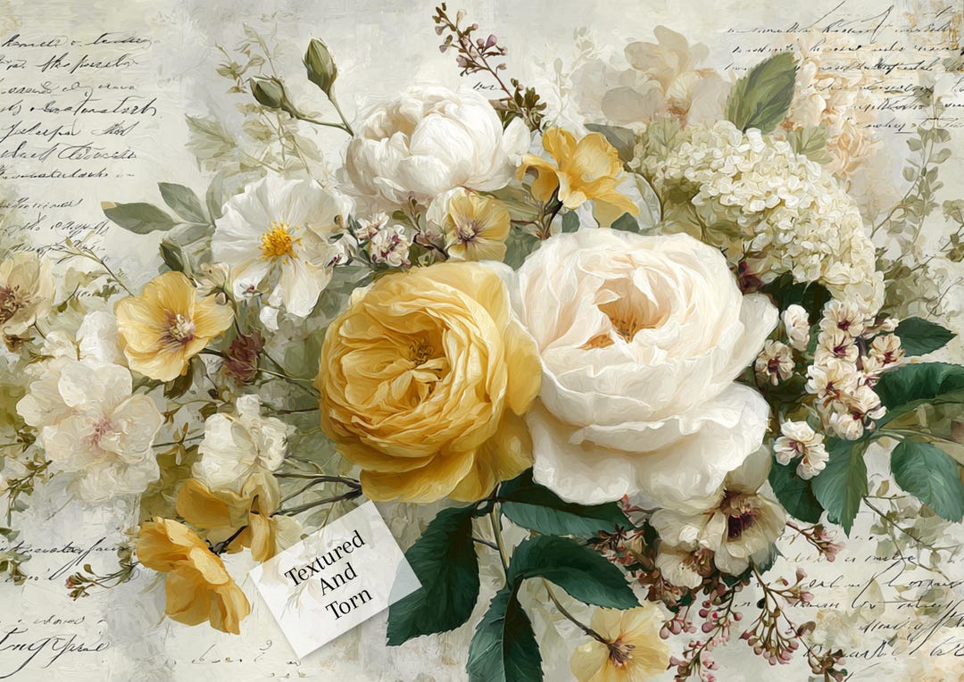 White Rose Rice Paper A4 Decoupage Sheet – Vintage Script - Etsy