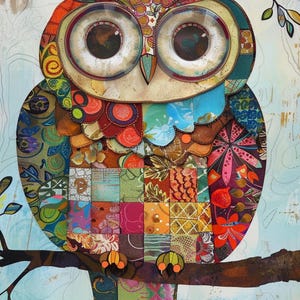 Whimsical Owl Rice Paper: A4 Collage Sheet for Decoupage