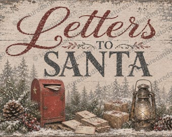 Christmas Rice Paper for Decoupage, Letters to Santa Vintage Holiday Sign, A4 or A3