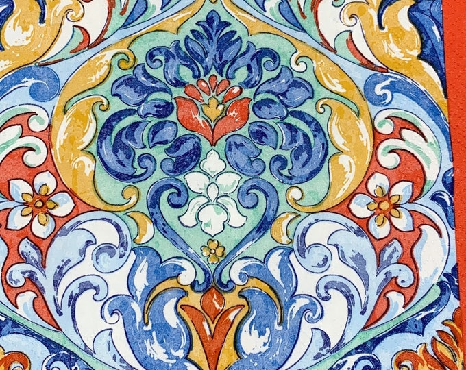 4 Paper Napkins for Decoupage Classic Damask Spanish Tile Etsy