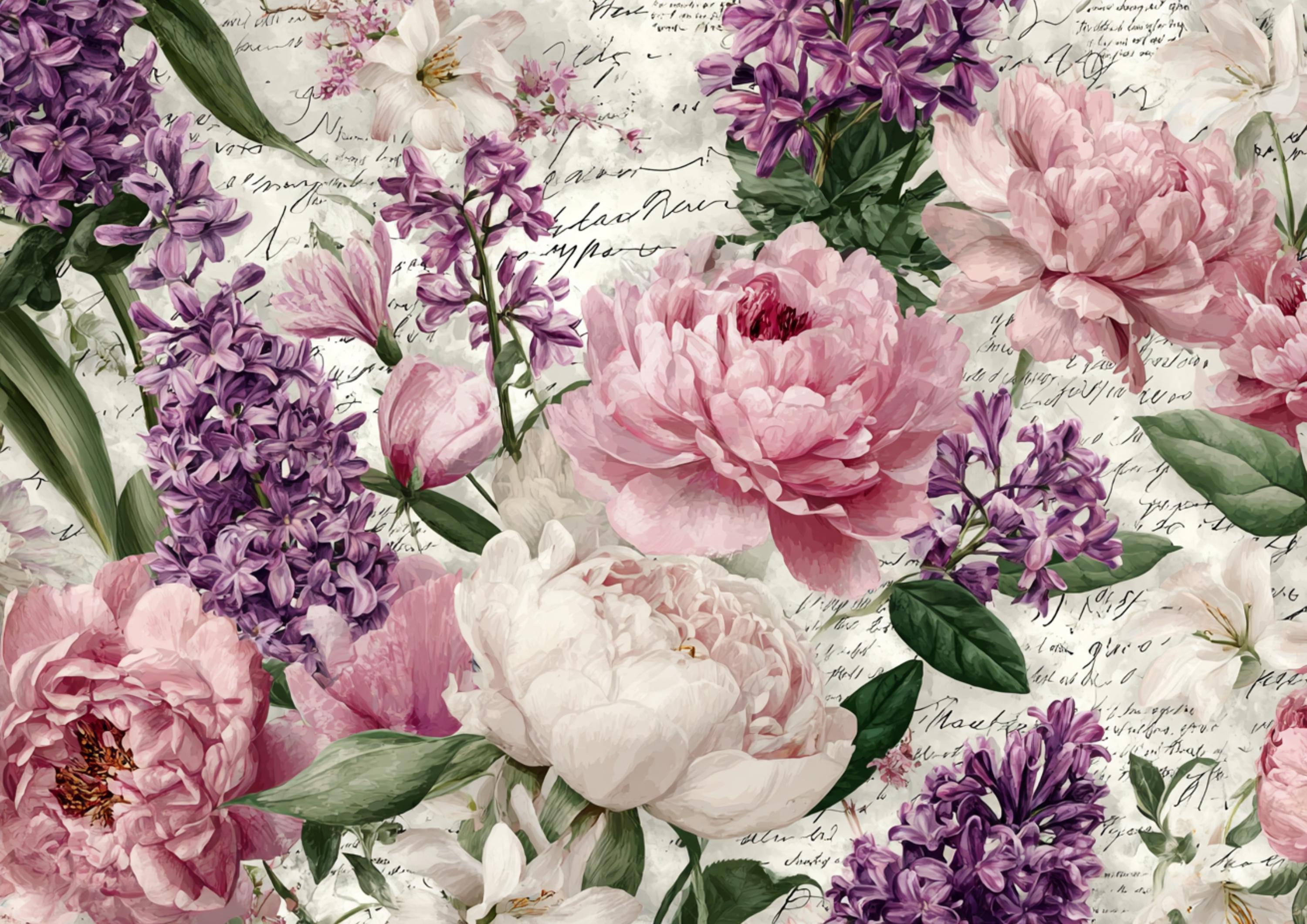 Peony Rice Paper Rice Paper Decoupage Peony Lilac A4 Landscape Vintage Script - Etsy