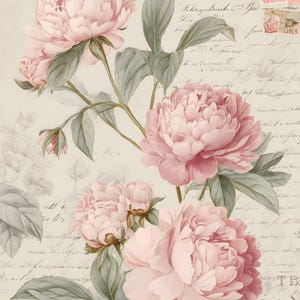 Pink Peony Rice Paper Sheet: Vintage Floral Decoupage, Scrapbooking A4