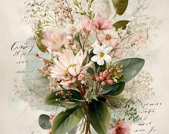 Shabby Chic Floral Rice Paper Decoupage  A4 Sheet