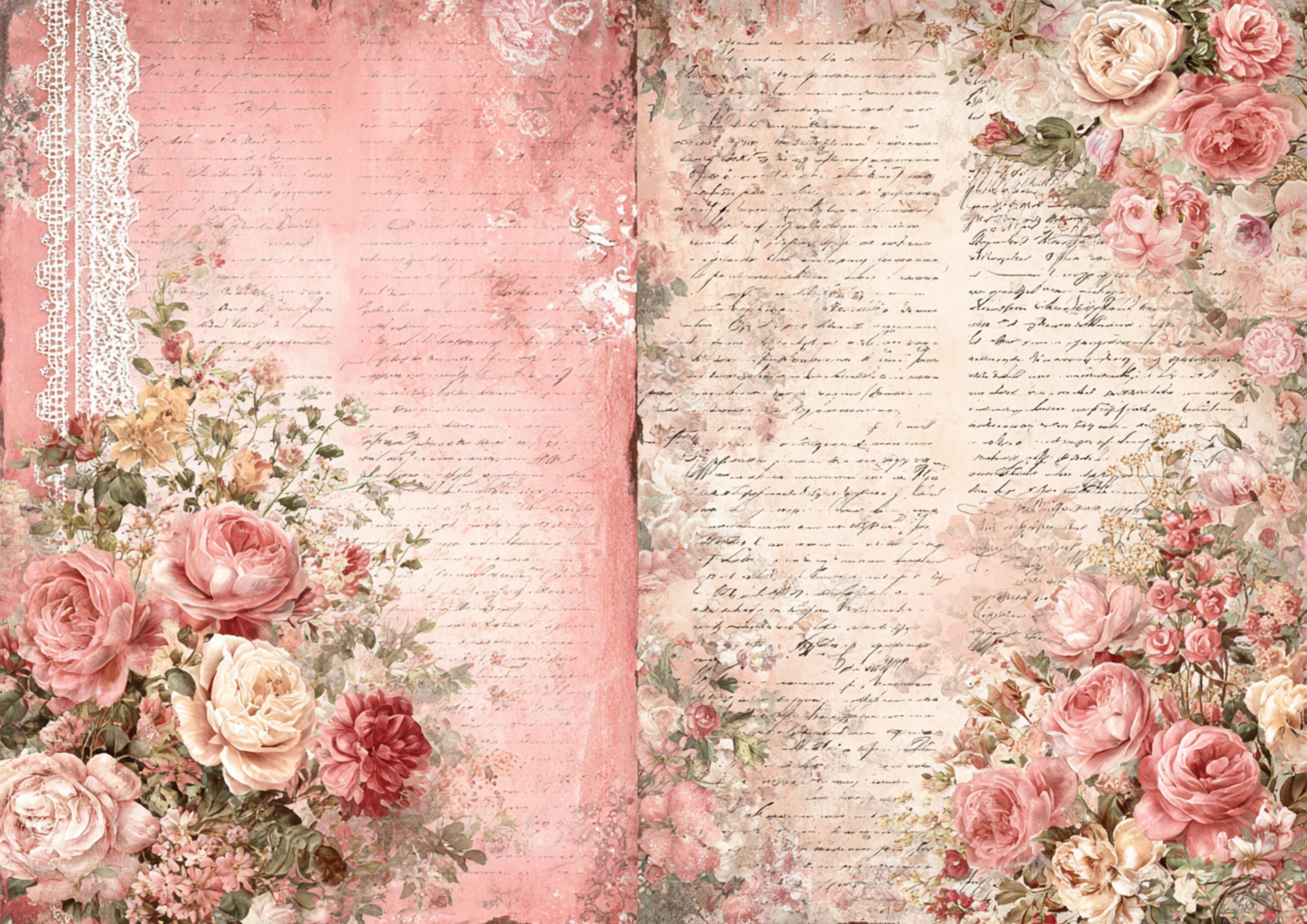 Pink Rice Paper Pink Rose Rice Paper, Shabby Chic Floral A4 Decoupage Sheet - Etsy