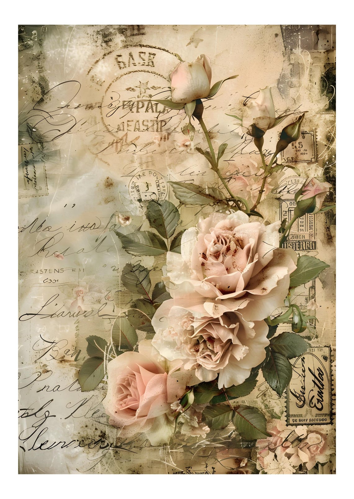 Rose Rice Paper for Decoupage: Vintage French Script A4 Sheet - Etsy