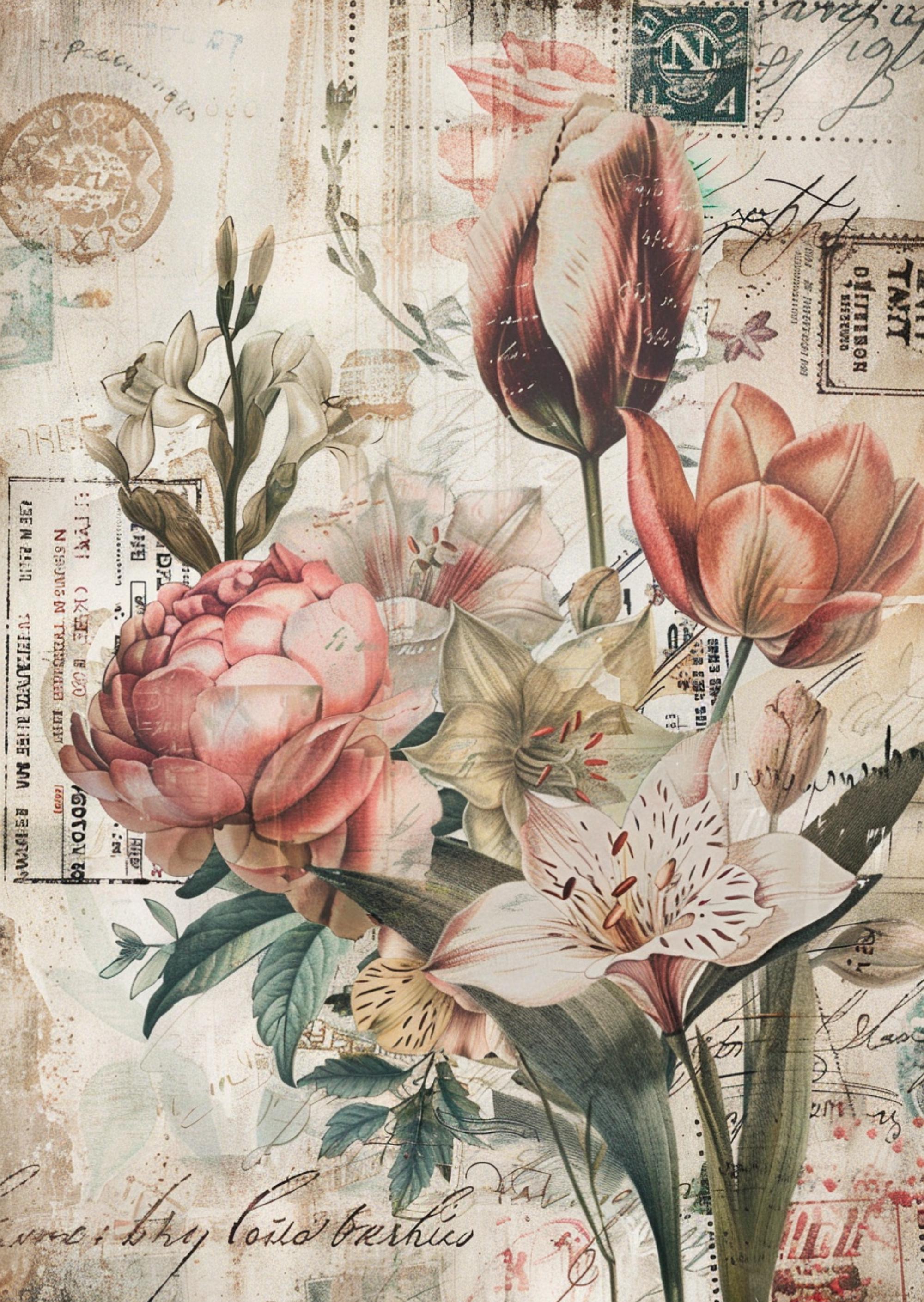 Peony Rice Paper Floral Rice Paper for Decoupage Peonies, Vintage Ephemera A4 Sheet - Etsy