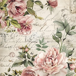 Botanical Rose Rice Paper Sheet: Vintage Floral A4 for Decoupage