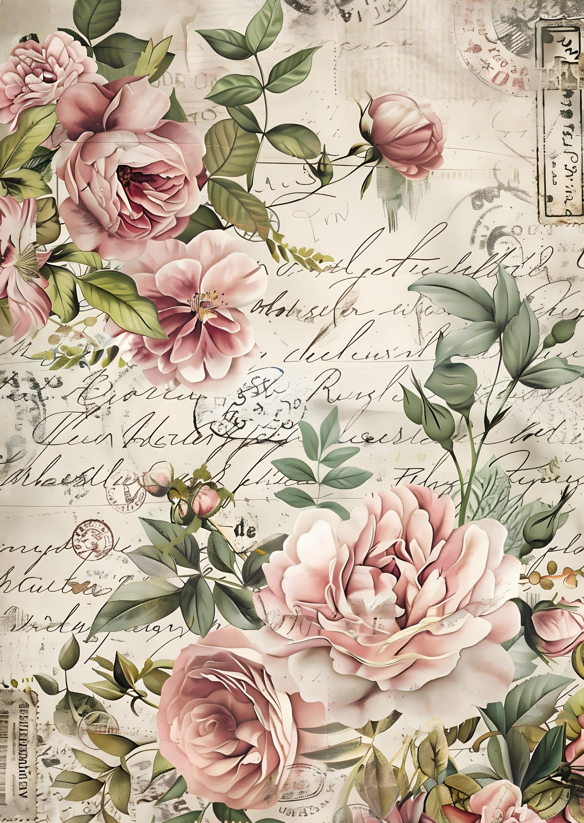 Botanical Rose Rice Paper Sheet: Vintage Floral A4 for Decoupage - Etsy