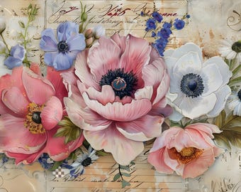 Vintage Floral Collage Rice Paper A3 Sheet