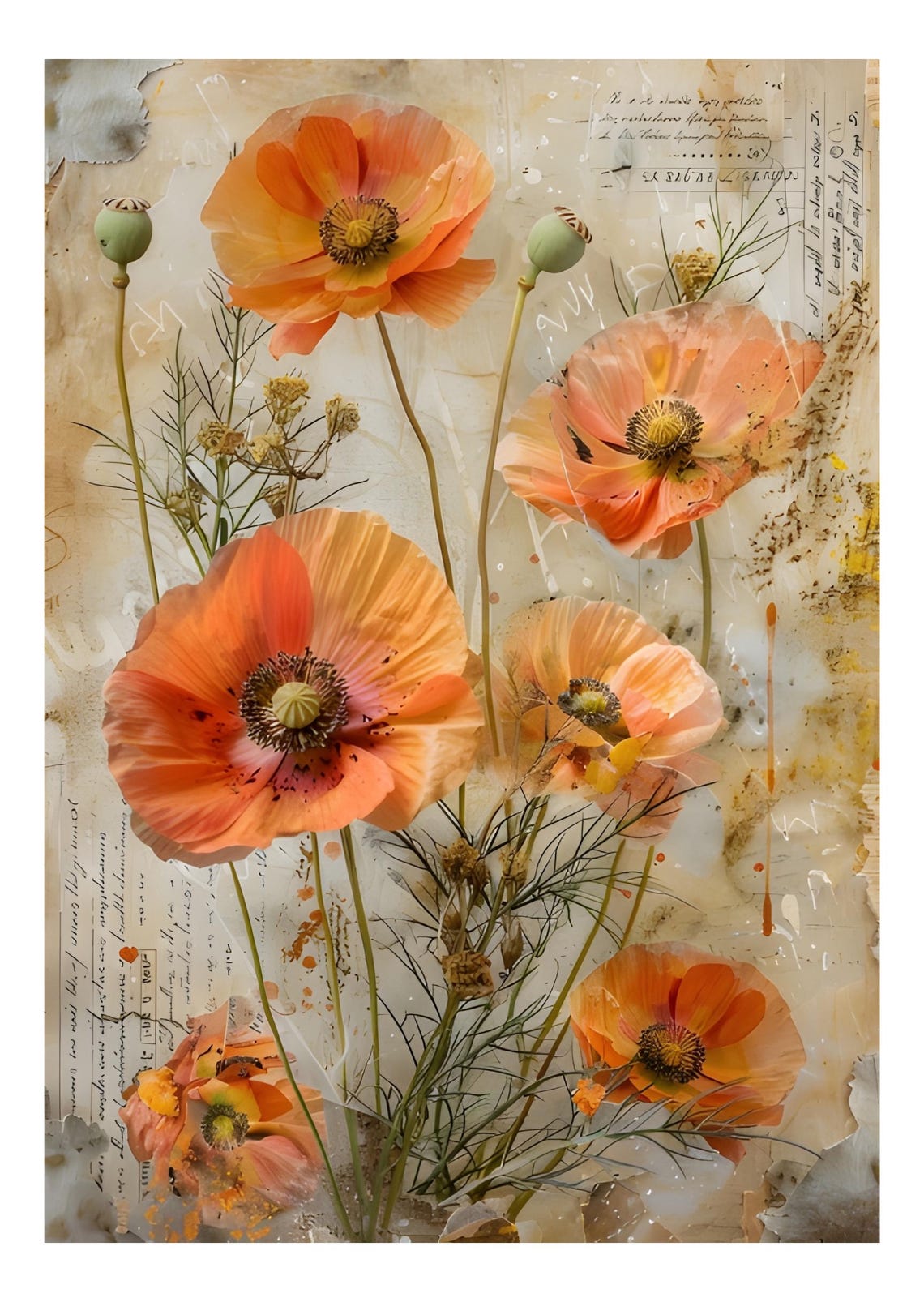 Poppy Rice Paper: Vintage Botanical Collage for Decoupage, Scrapbooking ...