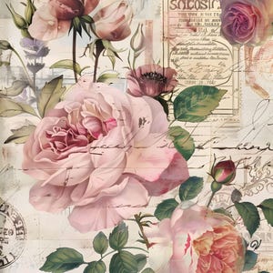 A4 Blush Rose Rice Paper for Decoupage, Mixed Media & Scrapbooking