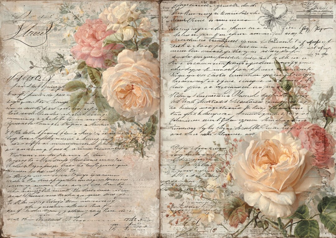Rose Rice Paper for Decoupage, Peach Floral Script A4 Sheet - Etsy