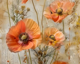 Poppy Rice Paper: Vintage Botanical Collage for Decoupage, Scrapbooking