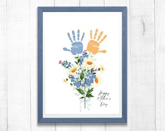 Muttertags-Handabdruck-Handwerk, erstes Muttertagsgeschenk vom Baby, Oma-Geschenk vom Baby, Handabdruck-Kunst, Handabdruck-Blumen, Fußabdruck-Kunst