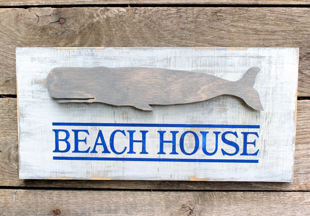 Nautical Whale Wood Beach House Sign Plaque, Nautical Coastal Free