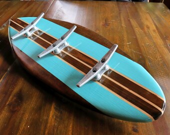 Hand Painted Wood Surfboard 3 Cleat Rack Add your own color, 24" Beach Coastal Decor