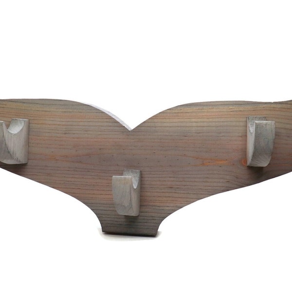 Handmade Wood Whale Tail 3 Hook Rack 19", Coastal Beach Decor