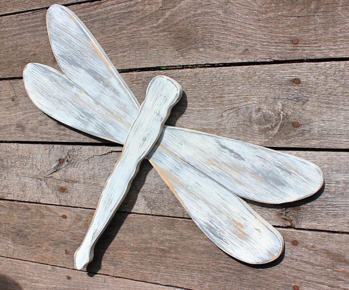 Large Handmade White Wood Dragonfly Hanging Garden Wall Art Etsy