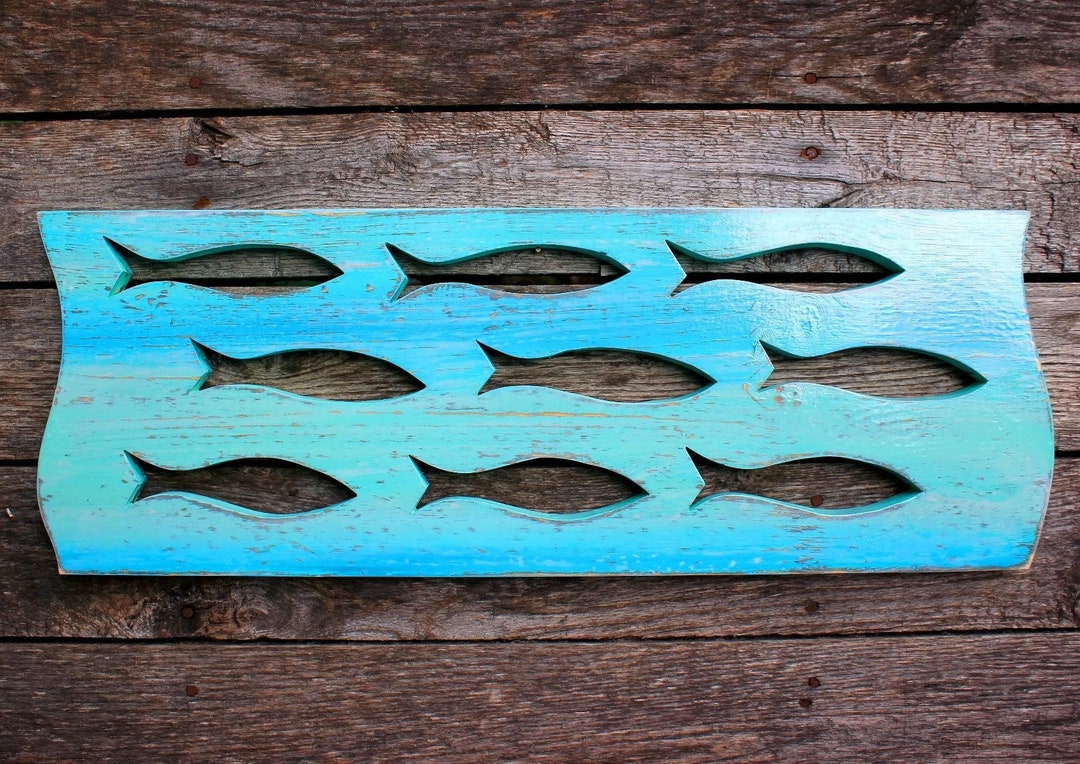 Hand Crafted Distressed 36 Wood Fish Panel Beach Lake Etsy