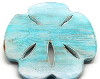 DIstressed Wood Aqua Sand Dollar, Hecho a mano, 10 "Envío gratis, Decoración de la playa