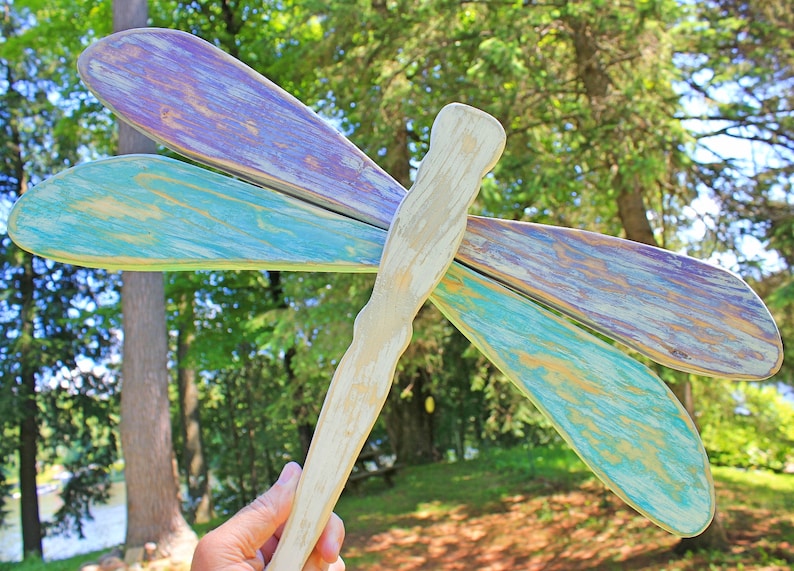 Large Handmade Wood Dragonfly Hanging Garden Wall Art Etsy