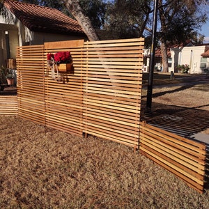 Outdoor Modern Redwood Privacy Panel, horizontal slatted screen. Variety of sizes available. 72" x 47" or smaller. Custom available.