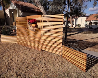 Outdoor Modern Redwood Privacy Panel, horizontal slatted screen. Variety of sizes available. 72&quot; x 47&quot; or smaller. Custom available.