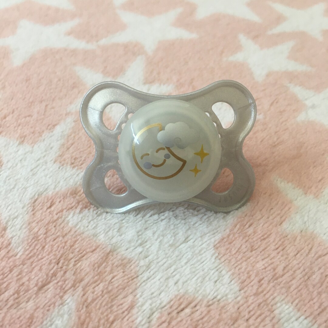 ABDL Modified Pacifier - MAM Small Gray Dreamy Moon (glow) - Etsy
