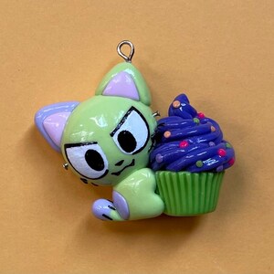 Monster Kitty With Cupcake Polymer Clay Charm