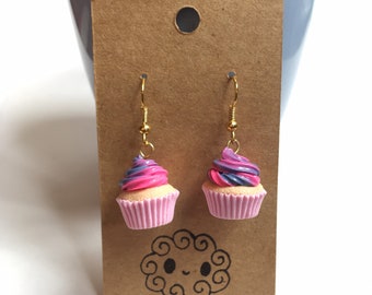 Boucles D'oreilles Pendantes Mini Cup Cake En Pâte Fimo - Multicolores, Dormeuses - Neuves