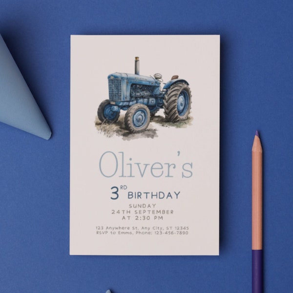 Editable Tractor Birthday Invitation, Kids Blue Tractor Birthday Template, Printable Farm Country Party, Boys Birthday, Instant Download