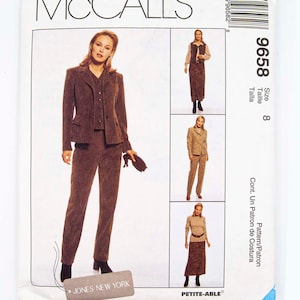 McCall&#39;s Sewing Pattern 9658, Misses&#39; Jacket, Lined Vest, Pants, Skirt, Size 8, UNCUT, Year 1998