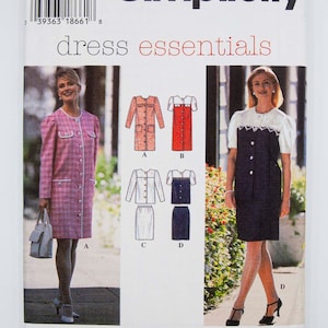 Può includere: Modello di cucito Simplicity numero 7057 per abiti essenziali. Il modello include quattro diversi stili di abiti: un abito a quadri rosa e bianco, un abito rosso, una giacca bianca con una gonna bianca e un abito blu navy. Il modello è per le taglie 12, 14 e 16.