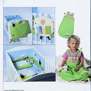 Burda Accessori per bambini Modello di cucito 9598, Accessori per bambini, Taglia 1M-3M-6M-9M-12M-18M, Anno 2000'