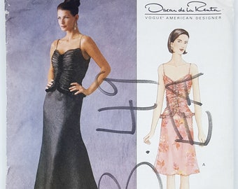 Vogue Sewing Pattern 2584, Oscar de la Renta, American Designer, Misses' Dress, Size 8-10-12, UNCUT (factory folded), Year 2001