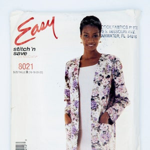 Patrón de costura 8021 de Stitch and Save de McCall, fácil de coser, para chaqueta y vestido de señora, patrón vintage, talla 16-22, sin cortar (doblado de fábrica), 1995