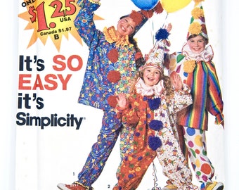 Simplicity Sewing Pattern 0698, Halloween costumes for children, Easy to Sew, Clown, Size A 2-4-6-8-10-12, UNCUT,(factory folded) 1995