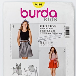 Burda Sewing Pattern 9489, Girls&#39; Dress, Girls&#39; Skirt, Kids Pattern, Size 6-12, UNCUT (factory folded), Year 2012