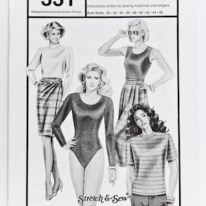Stretch & Sew Symönster 331, Vintagemönster, Fröknars aerobics, gymnastik Body "T" Byststorlekar 30-46 Oklippt (FF) År 1993