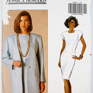 Butterick Sewing Pattern 5352, by Jessica Howard, Vintage Pattern, Misses&#39; Dress, Jacket, Size 12-14-16, UNCUT (factory folded), Year 1991