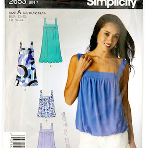 Simplicity Sewing Pattern 2653, Miss&#39; Top, Dress, Size 6-16, UNCUT (factory folded), Year 2009